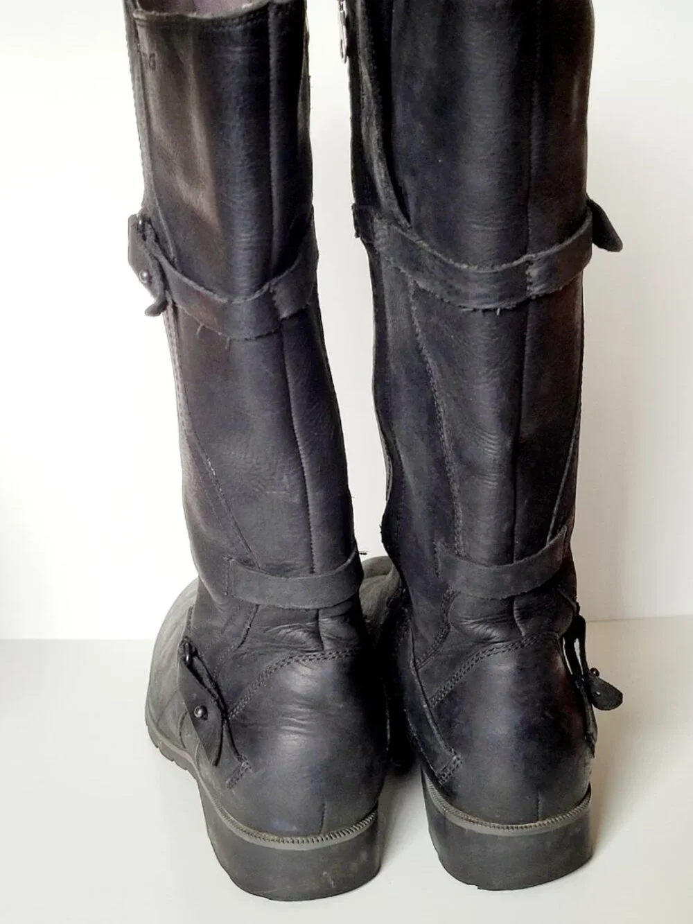 Teva Delavina Black Leather Tall Harness Moto Boots Women’s Size 9